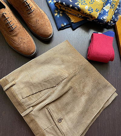 Pantalone in Velluto Visconti Modrone 400 Righe Beige