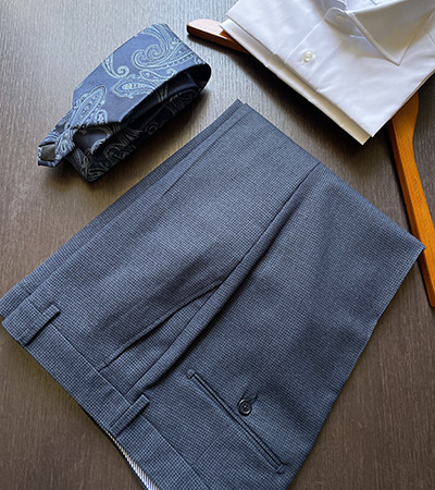 Pantalone Pied de Poule Lana Pettinata Blu Navy Melange