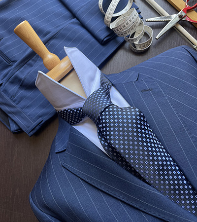 Abito Pura Lana Tasmania gessato Blu Melange