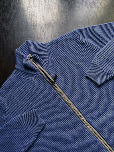 Giubbino Pura Lana maglia Inglese con zip lunga Blu Navy - immagine 4