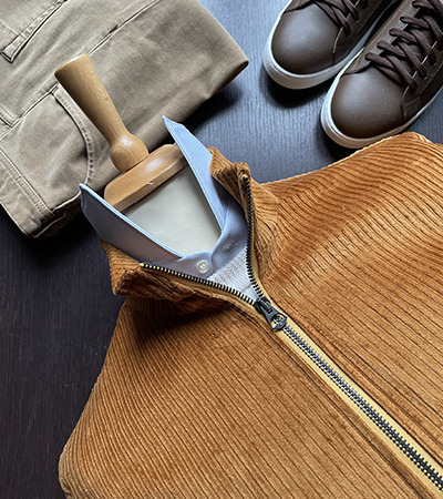 Bomber in Velluto a Costa Francese: Ocra, Blu Navy, Fango