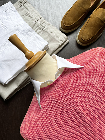 Girocollo in Lino e Cotone punto Pannocchia Corallo