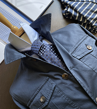 Giacca Sahariana in Cotone Blu Navy