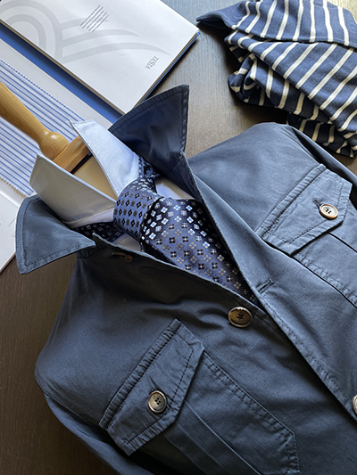 Giacca Sahariana in Cotone Blu Navy