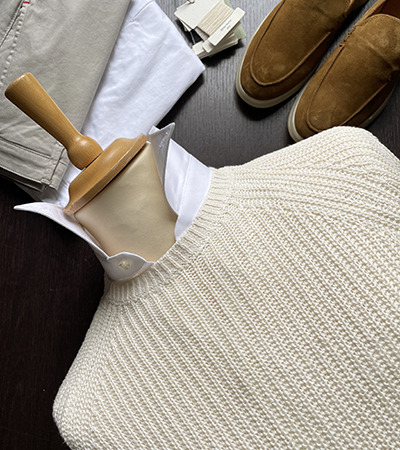 Girocollo in Pura Seta a maglia Inglese White Grezzo