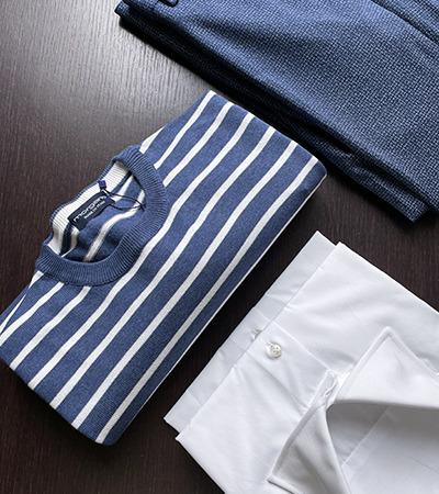 Girocollo in Cotone Supersoft a Righe Denim