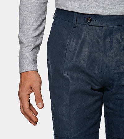Bermuda classico misto Lino Blu Scuro