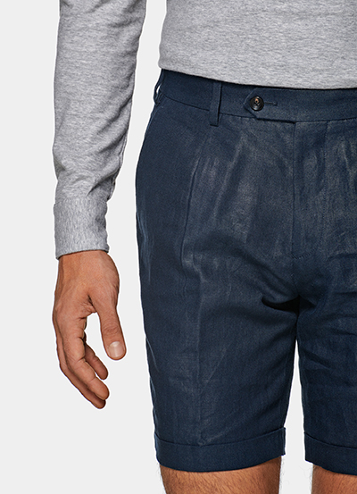 Bermuda classico misto Lino Blu Scuro