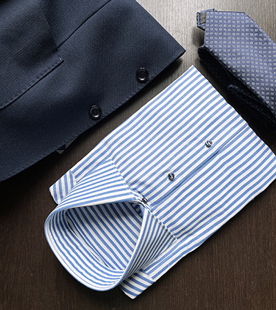 Camicia su misura Lino e Cotone a Righe Celeste