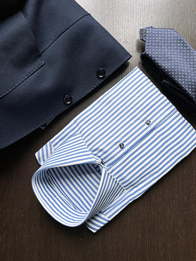 Camicia su misura Lino e Cotone a Righe Celeste
