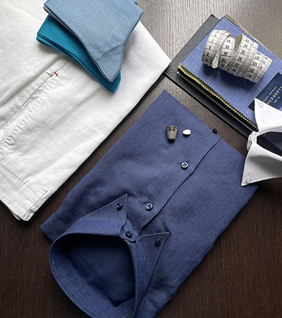 Camicia su misura Puro Lino Zephyr Blu Notte