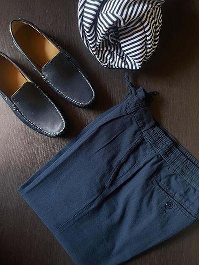 Pantalone Riviera in Tela misto Lino Blu Notte