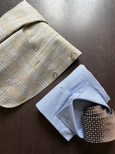 Camicia su misura Puro Lino Zephyr Microtrama Celeste - immagine 3