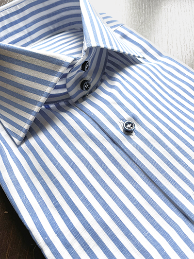 Camicia su misura Lino e Cotone a Righe Celeste - immagine 4