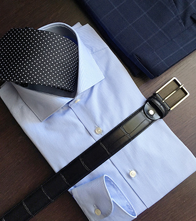 Camicia su misura Puro Cotone Popeline Microriga Cielo