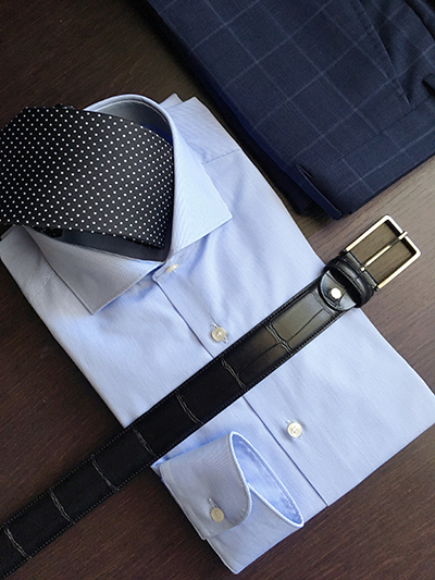 Camicia su misura Puro Cotone Popeline Microriga Cielo