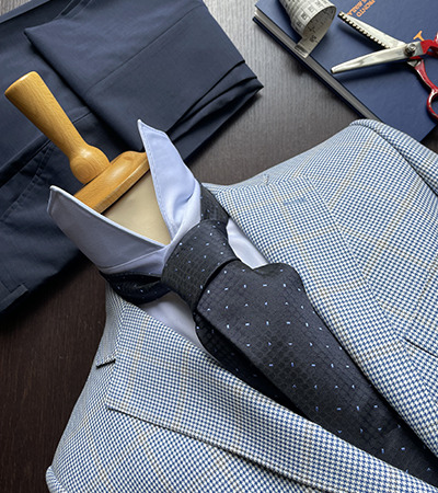 Spezzato Blazer Pied de Poule in Lana e Cotone & Pantalone Blu Notte