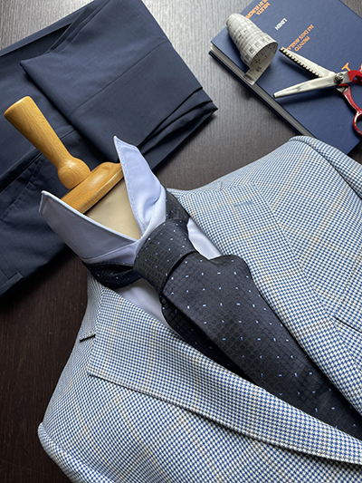 Spezzato Blazer Pied de Poule in Lana e Cotone & Pantalone Blu Notte