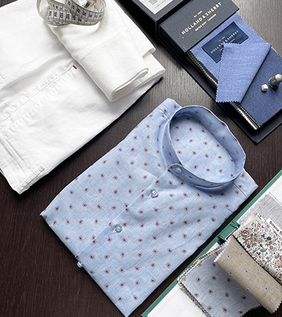 Camicia su misura Lino e Cotone stampa Cashmere Celeste