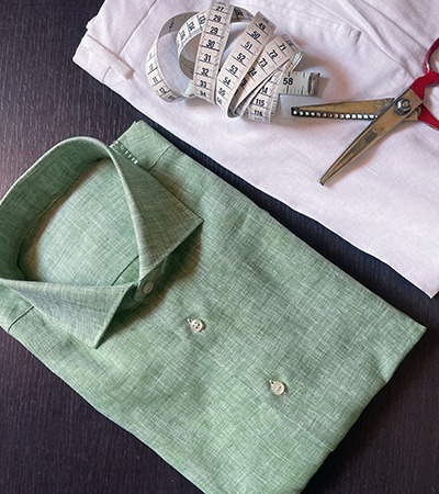 Camicia su misura Puro Lino Fiammato Verde Pistacchio