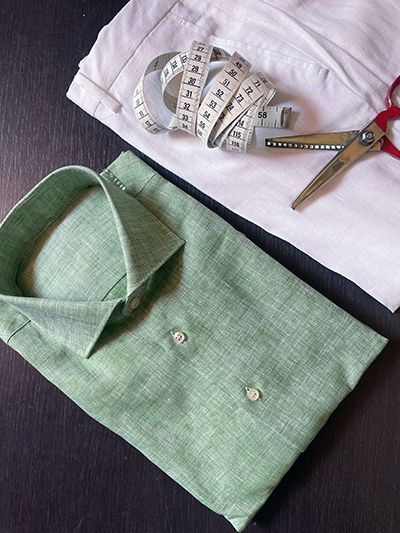 Camicia su misura Puro Lino Fiammato Verde Pistacchio