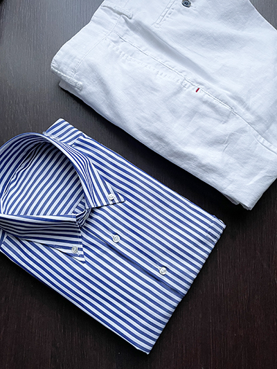 Camicia su misura Puro Cotone Popeline Riga Blu Navy