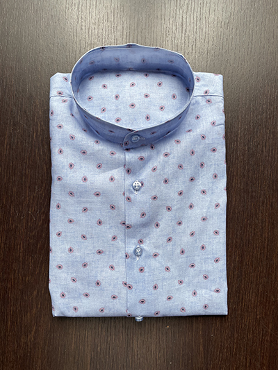 Camicia su misura Lino e Cotone stampa Cashmere Celeste - immagine 3