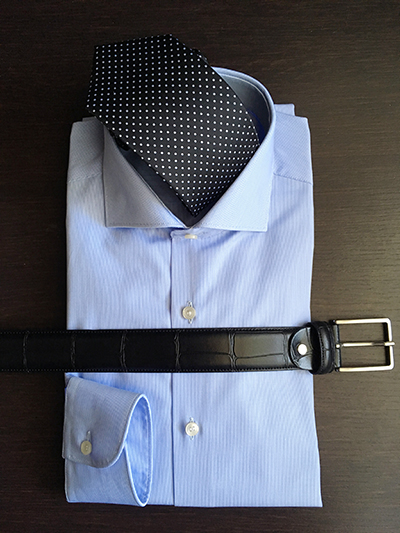 Camicia su misura Puro Cotone Popeline Microriga Cielo - immagine 2