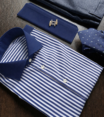 Camicia su misura Popeline Wrinkle Free 4 mm Blu Navy a contrasto Blu