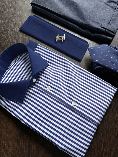 Camicia su misura Popeline Wrinkle Free 4 mm Blu Navy a contrasto Blu