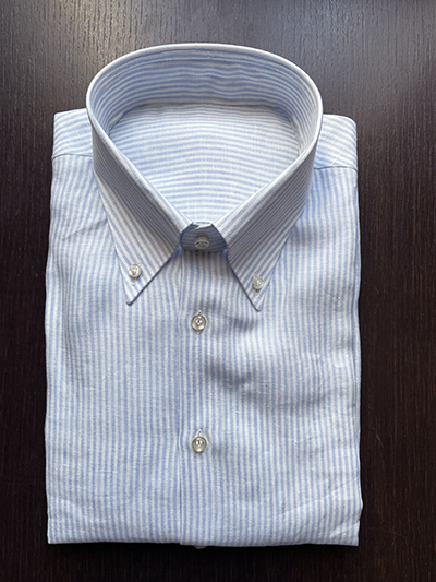 Camicia su misura Puro Lino a Righe Celeste - immagine 2