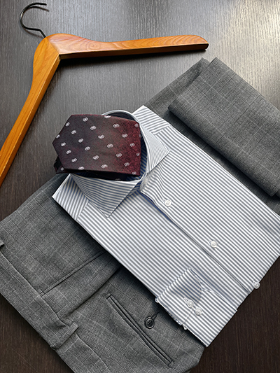 Camicia su misura Popeline Savoy 120 a Righe Grigio - immagine 3