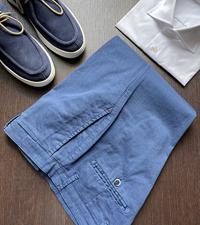 Pantalone Cotone Panama Blu Royal