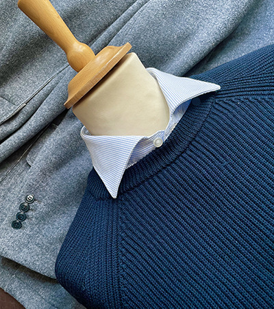 Girocollo in Puro Cashmere a maglia Inglese Blu Avio Scuro